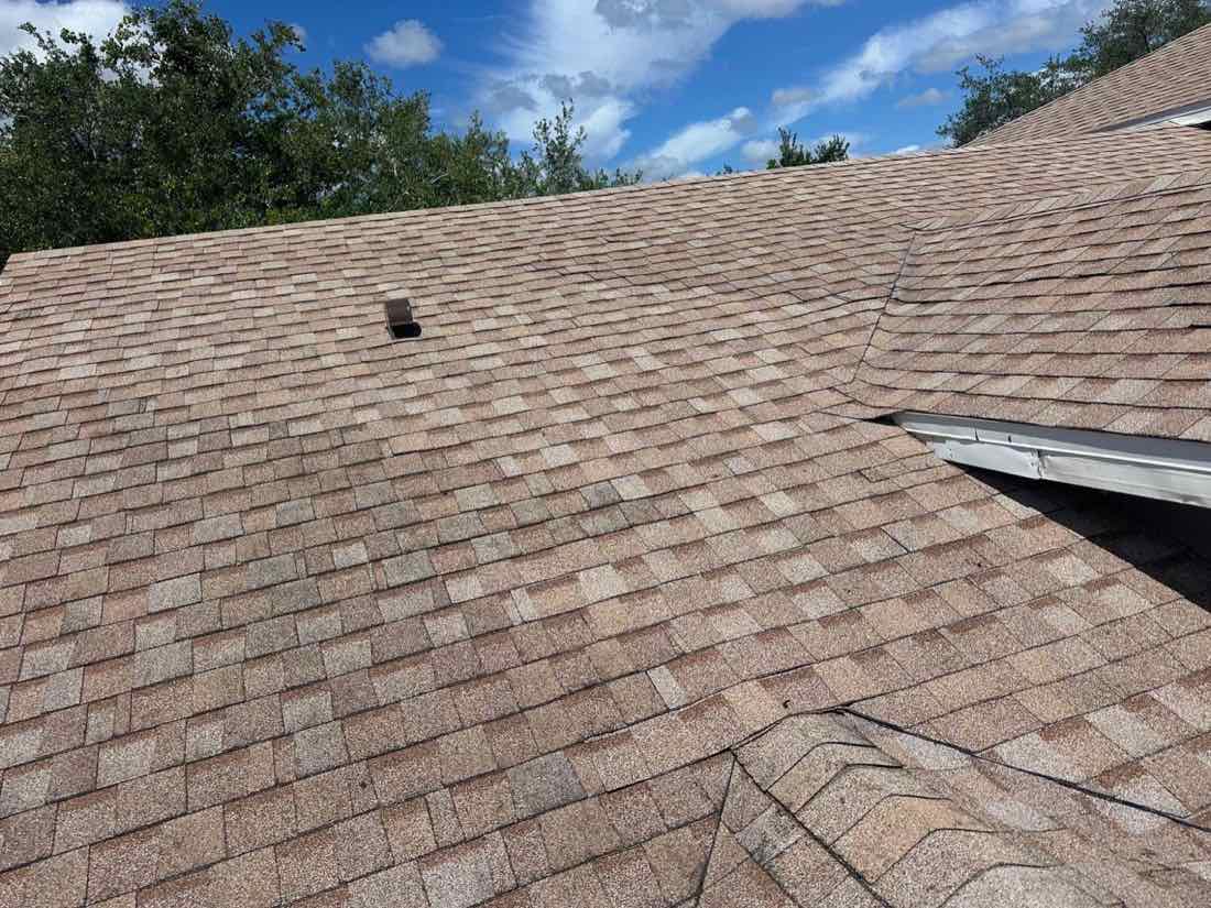 Finished roof on a wooded lot